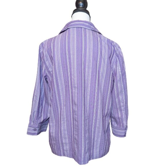 Additions by Chico’s Lavender Striped 3/4 Sleeve Button Front Top – Size 1 (M/L) - Picture 3 of 10